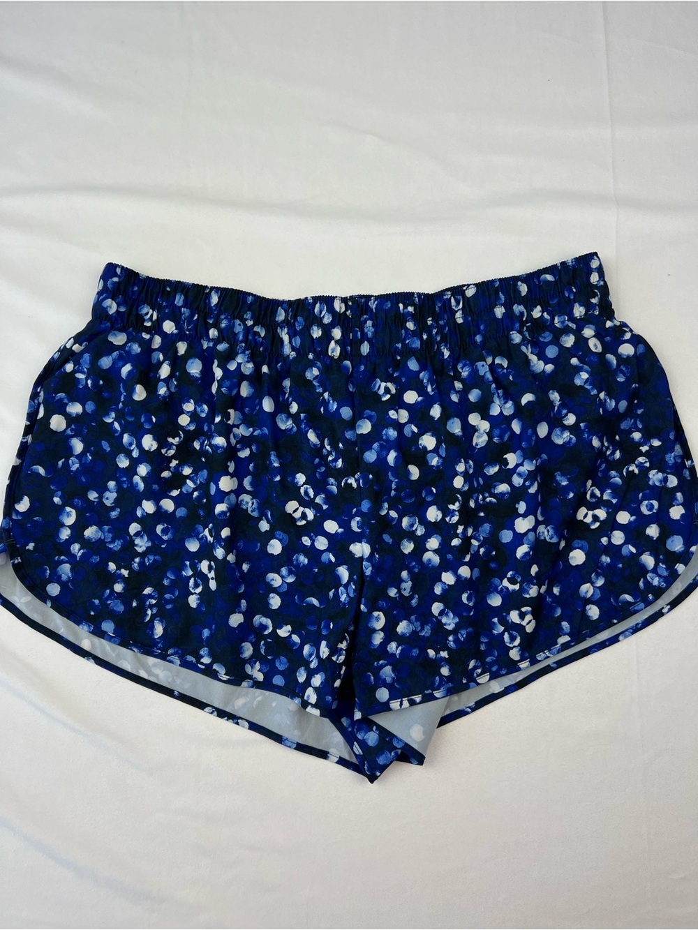 ATHLUX Women’s XL Blue Spotted Print Athletic Running Shorts Built In Liner